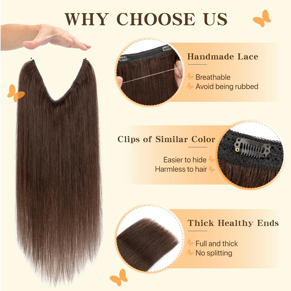 TESS Wire Hair Extensions Invisible Straight Wire Remy Human Hair Extensions with Transparent Line Clip In Hair Weft For Women