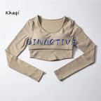 QINACTIVE Yoga suit with long sleeves chest pads new autumn winter tight fitting top T-shirt sport running training fitness suit
