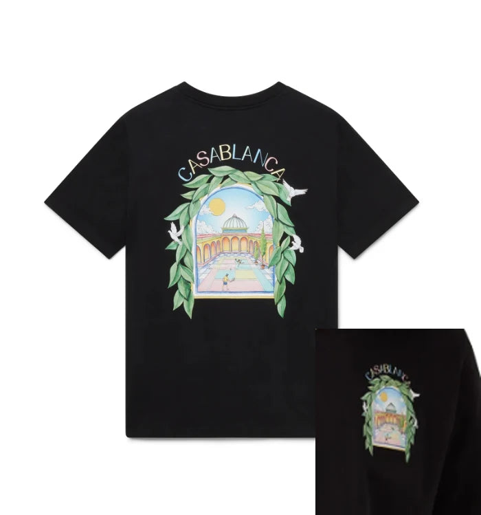 High-Quality White Arch-Print ShortSleeve T-Shirt Casual Round Neck Tee Summer Graphic Pattern Loose Fit Style For Men And Women