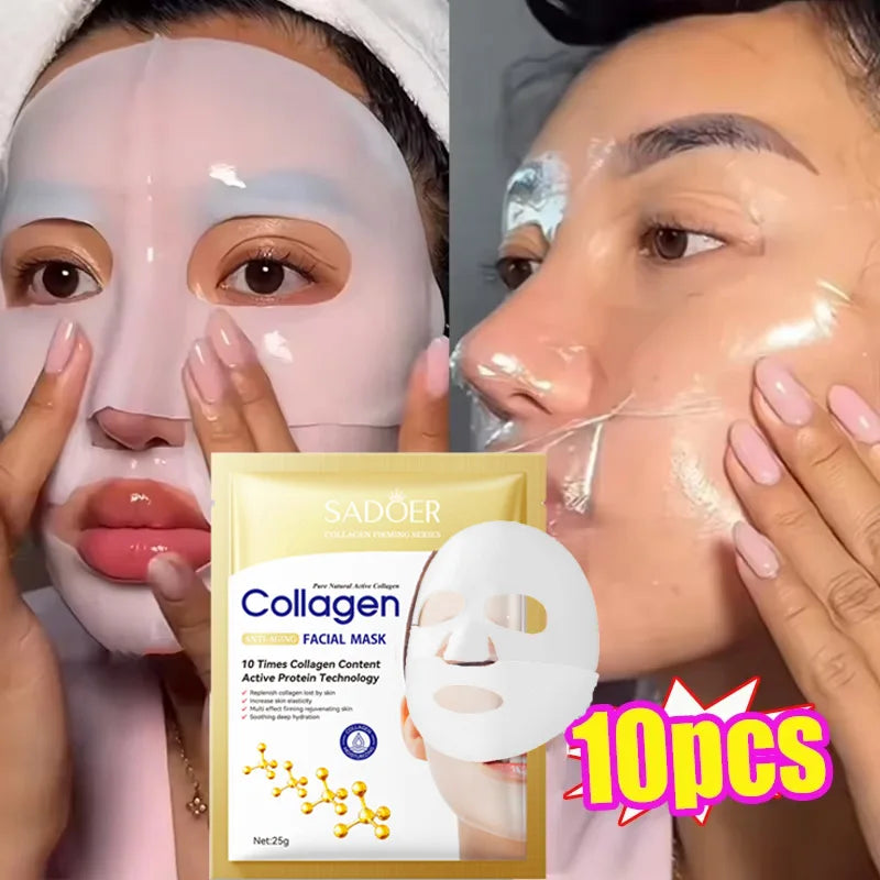 10PCS Collagen Anti Wrinkle Facial Mask Anti Aging Fade Fine Lines Firm Skin Moisturizing Brightening SkinCare Korean Cosmetics Main image