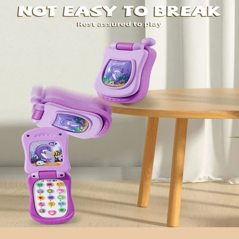 Puzzle early education music mobile phone cartoon simulation flip phone baby toy 61 children's gift English