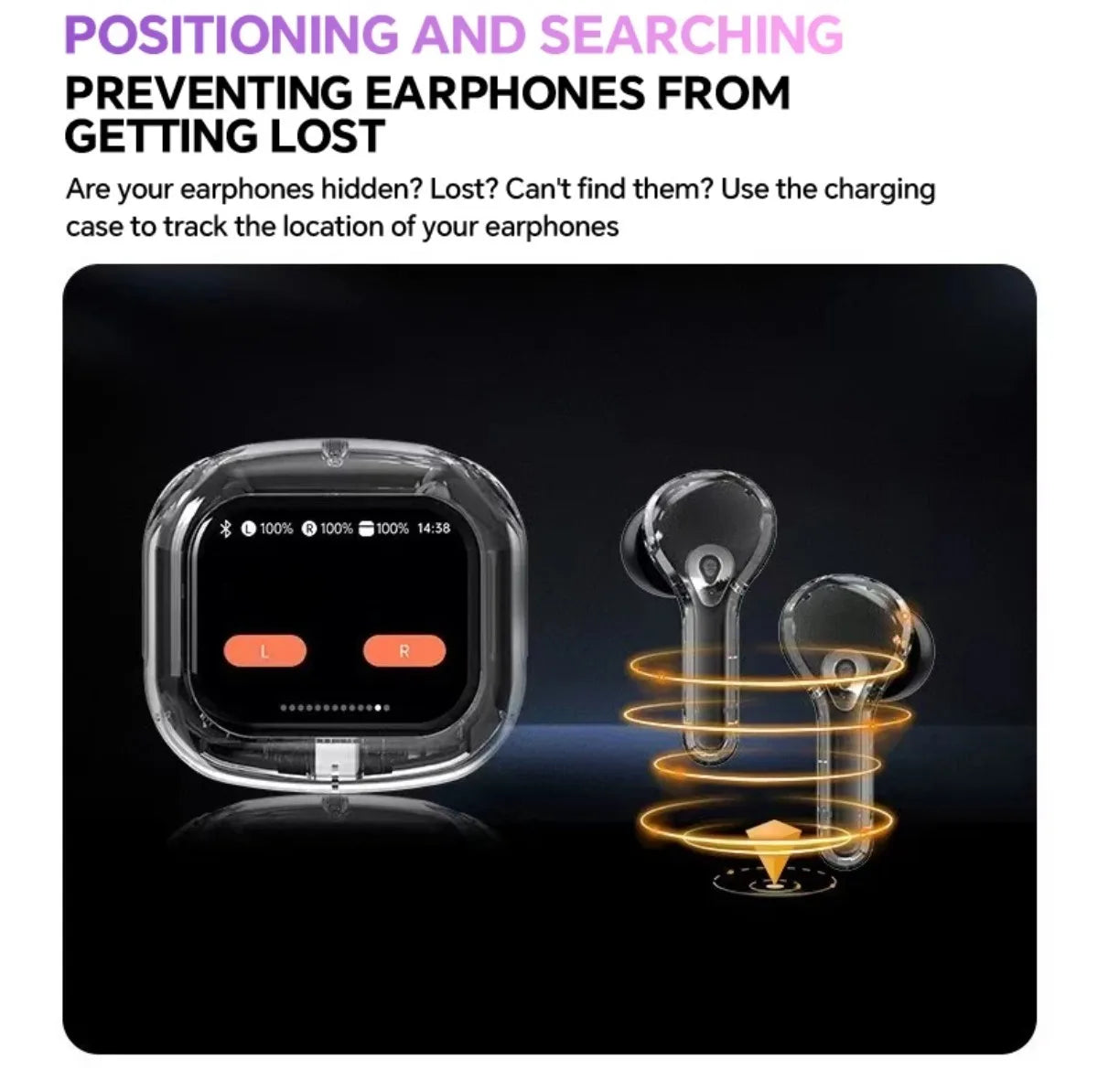 Translation Headphones with Touch Screen Wireless Bluetooth 5.4 Smart  Earphone HiFi Audio High Quality Transparent Case Headset