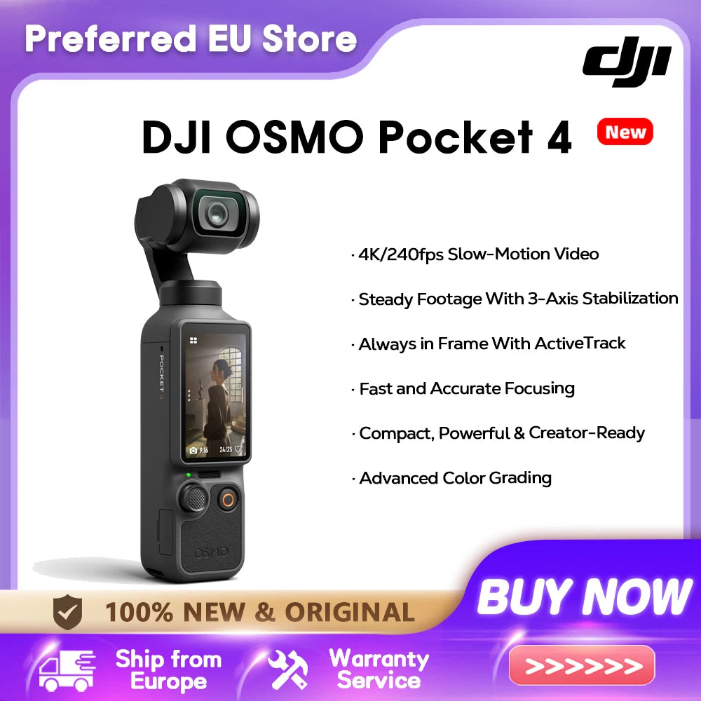【2026 NEW】DJI Osmo Pocket 4 Pocket Gimbal Vlog Camera 1″ CMOS & 4K/240fps  3-Axis Stabilization 2× Lossless Zoom 107GB Built-in Storage 2" Rotatable Screen Video Camera for Photography New Original