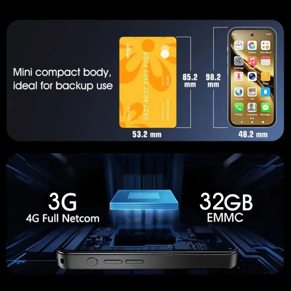 UNIWA Q333 4G 3.58 Inch Mini HD Smartphone 3GB RAM 64GB ROM 2000mAh Mobile Phones BT 5.0 Google Play Store Face ID Small Phone