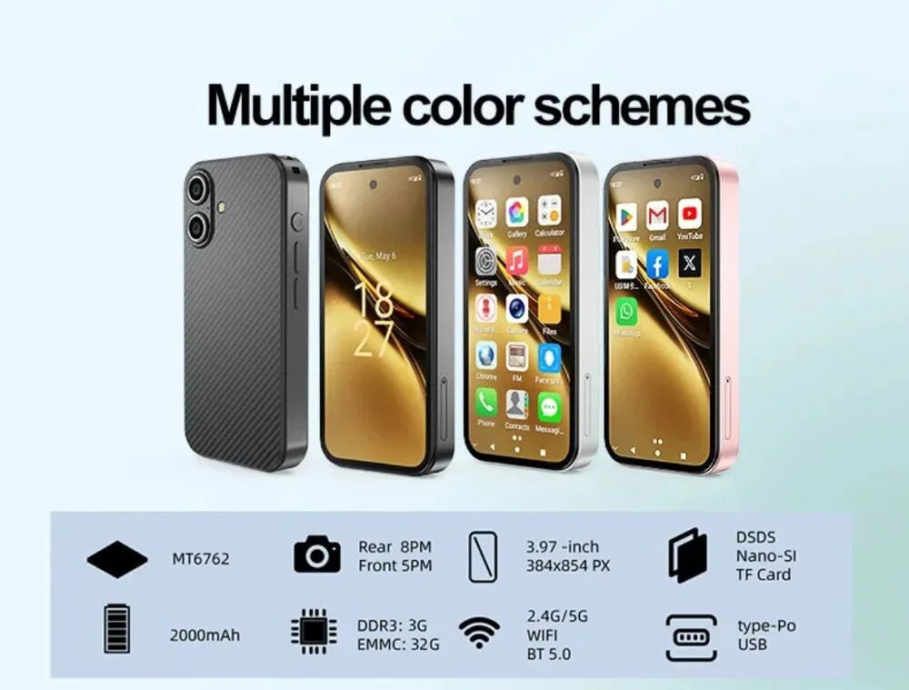 UNIWA Q333 4G Full Bands MINI Smartphone Android 3GB+64GB Mobile Phone 2000mAh Face ID WhatsApp GPS Small Phone Support TF Card