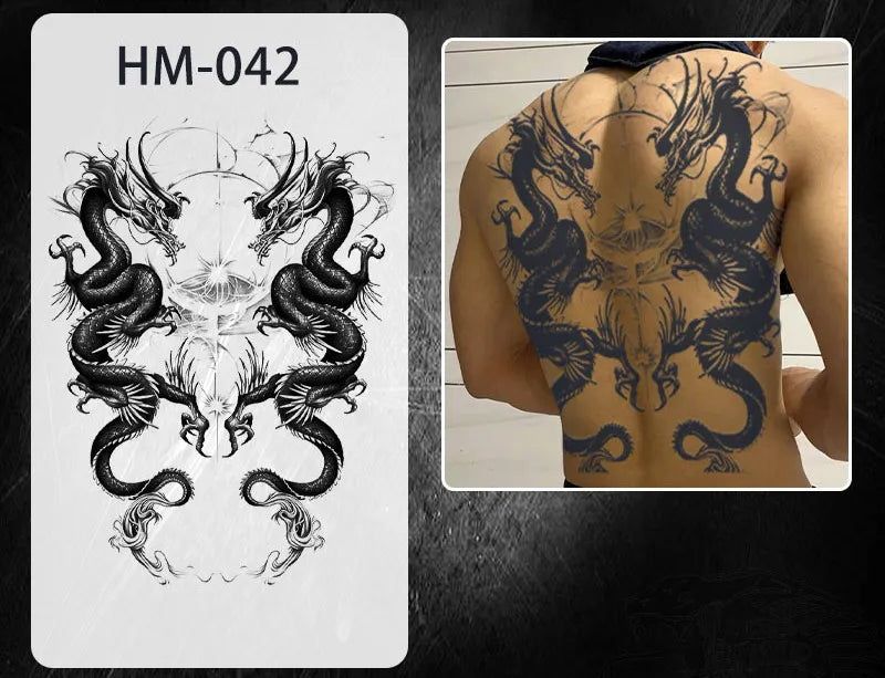 Magic Juice Ink Waterproof Tattoo Stickers Full Back Large Size Herbal Juice Temporary Tattoos Men Body Art Dragon Tiger