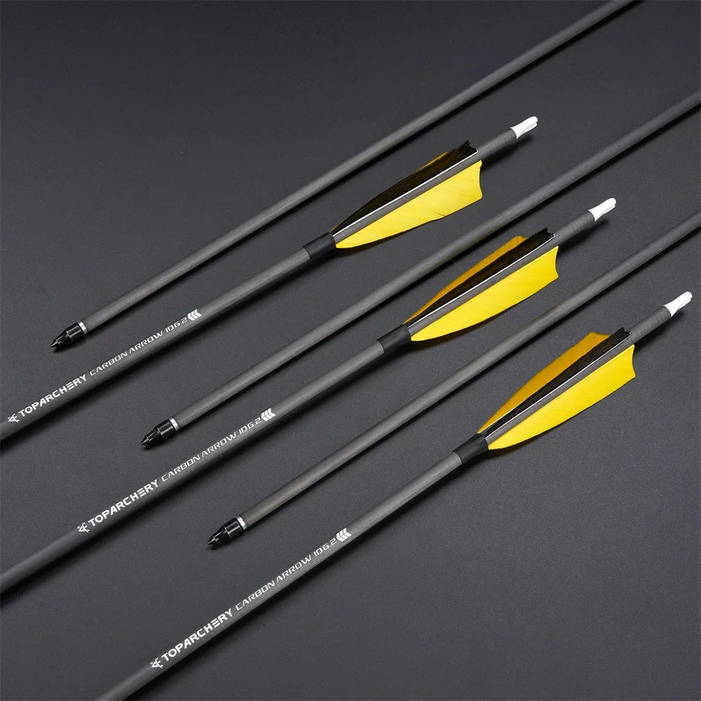Toparchery 6/12/24pcs 33" Archery Pure Carbon Arrow ID6.2mm Spine 400 with 4'' Natural Feather for Outdoor Shooting Hunting