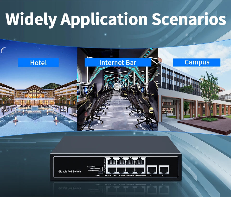 HORACO 8 Port 1000Mbps POE Switch 2 Gigabit Uplink 1000BASE-T RJ45 Networking Switcher 96W Hub Internet Splitter Plug and Play