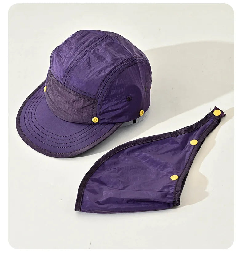UPF50+ Sun Hat Detachable Neck Flap Quick Dry 5 Panel Camp Cap Outdoor Fishing Hiking Safari Hat Breathable Lightweight Unisex