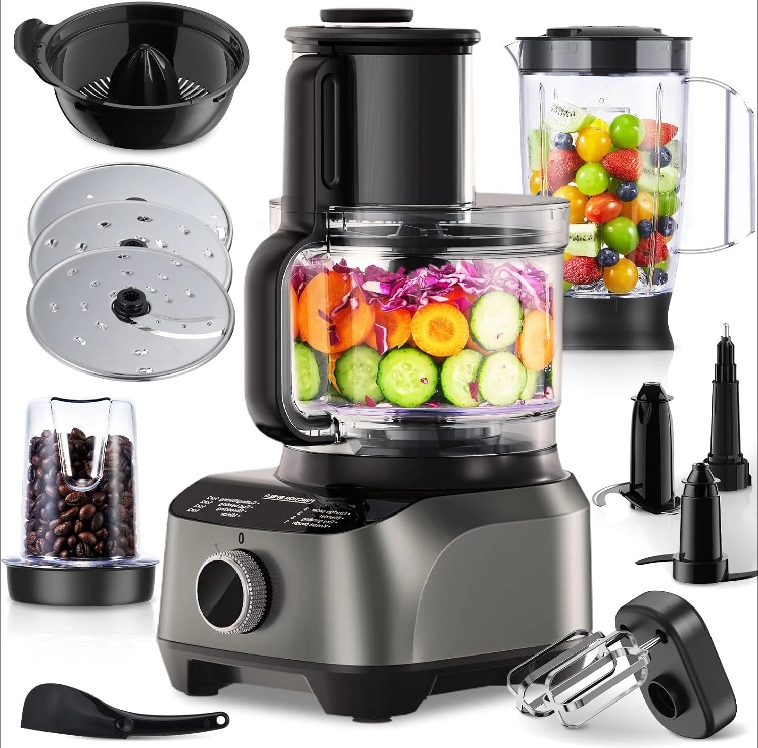 Food Processor, 11-in-1 Multifunctional Kitchen Machine with 2.5L Bowl & 1.5L Blender