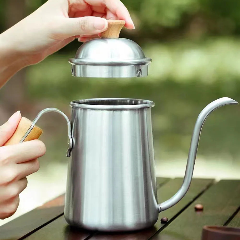 Pour Over Coffee Kettle Gooseneck Stainless Steel Tea Kettle, Hand Maker Brewed Pot Bean Grinder Folding Filter Cup