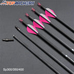 Toparchery Archery Pure Carbon Arrows, Brazier Feather, Spine 300/350/400 Outdoor Hunting Shooting Recurve Bow Arrow Accessories
