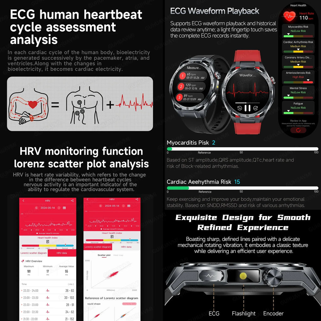ECG High-end Health Smart Watch Men Blood pressure lipids bloodoxygen Body analysis Uric acid Health Tracker Smartwatch Men lady