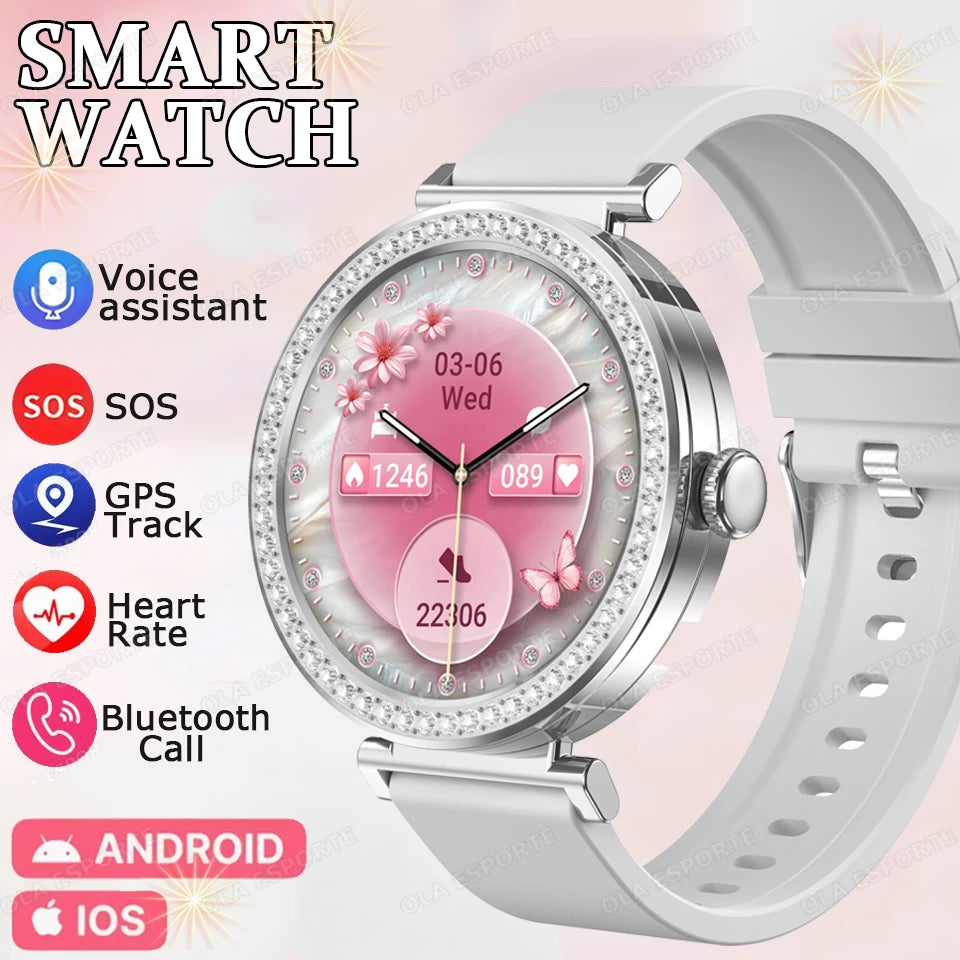 Fashion Zircon Smart Watch 1.46" AMOLED Screen 5.4 Bluetooth Call Heart Rate Temperature Monitoring Women Smartwatch Pedometer