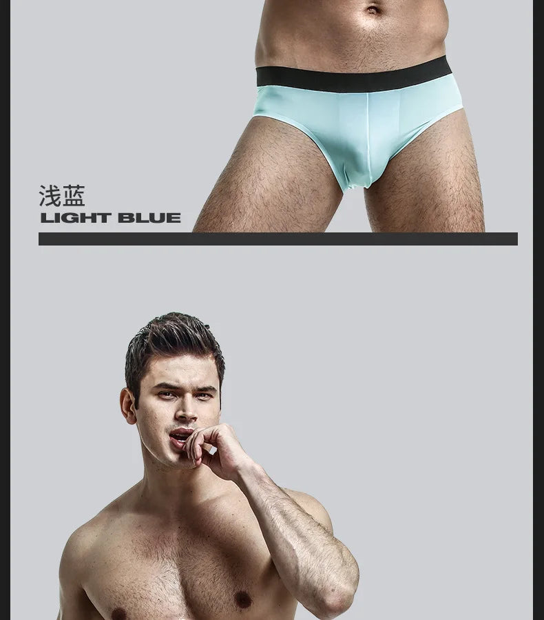 4pcs LORIEN CREST ice silk Men's underwear seamless ultra-thin double-layer crotch breathable men's briefs mid-waist sexy&light