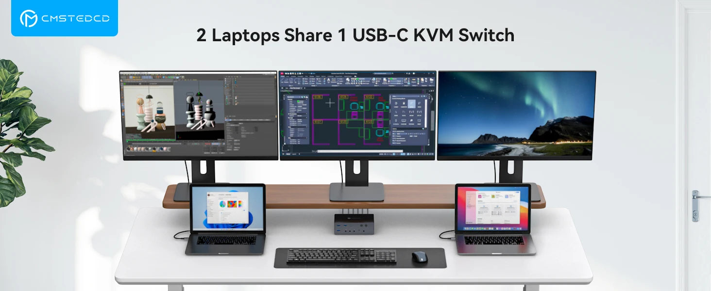 USB C Docking Station HDMI KVM Switch 2/3/4 PC 3 Monitors 4K@60Hz Thunderbolt 4 for 3 Monitors 2/3/4 Laptops with Displaylink