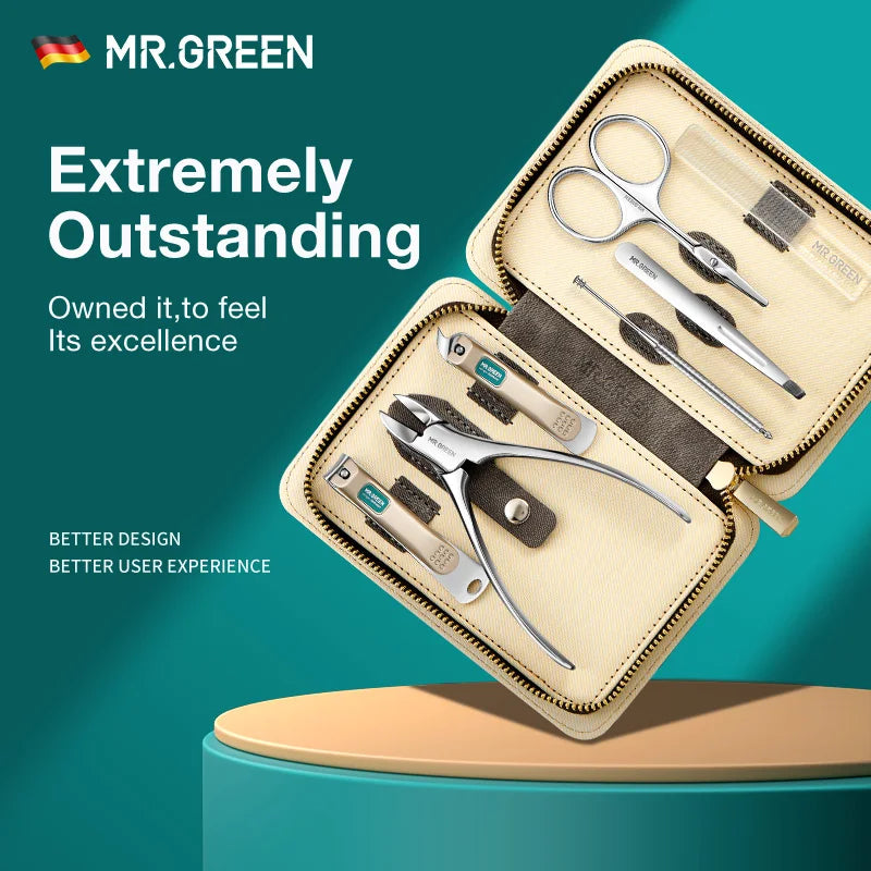 MR.GREEN Manicure Set Color Contrast sets Nail Clippers Cutter Tools Kits Stainless Steel Pedicure Travel Case for man woman Main image