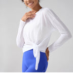 Fashion Women's Breathable Loose Quick Drying Long Sleeve Yoga Shirts Slimming Side Slits Leisure Running Fitness Cycling Tops