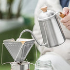 Pour Over Coffee Kettle Gooseneck Stainless Steel Tea Kettle, Hand Maker Brewed Pot Bean Grinder Folding Filter Cup