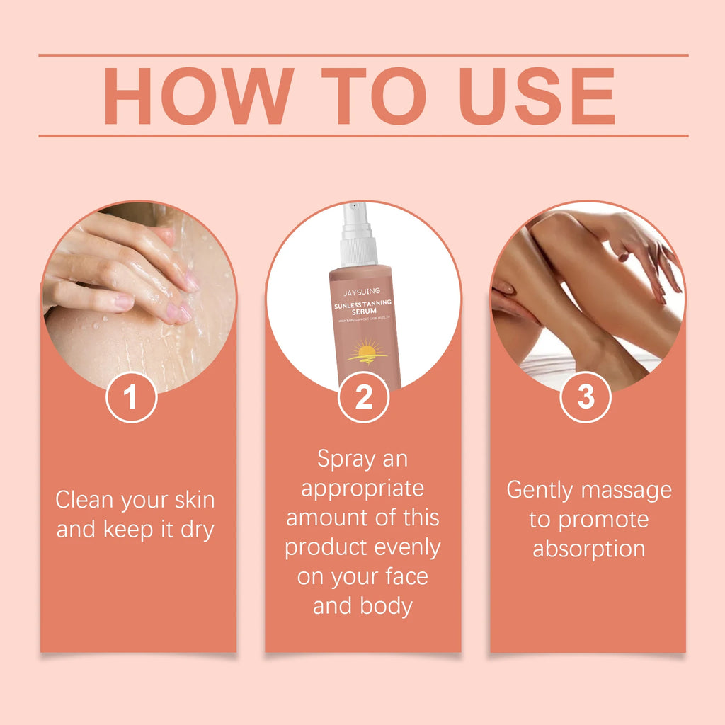 Herbal Self Tanning Essence Spray Sunless Tanning Enhance Skin Melanin Liquid Bronzer Natural Tanner For Body Face Nourishing