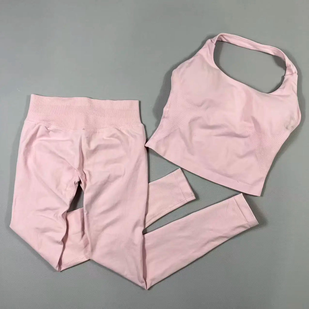 NO LOGO Yoga outfit sports Impact gym set Halter Top and leggings pant sets Backless halterneck High stretch sportswear
