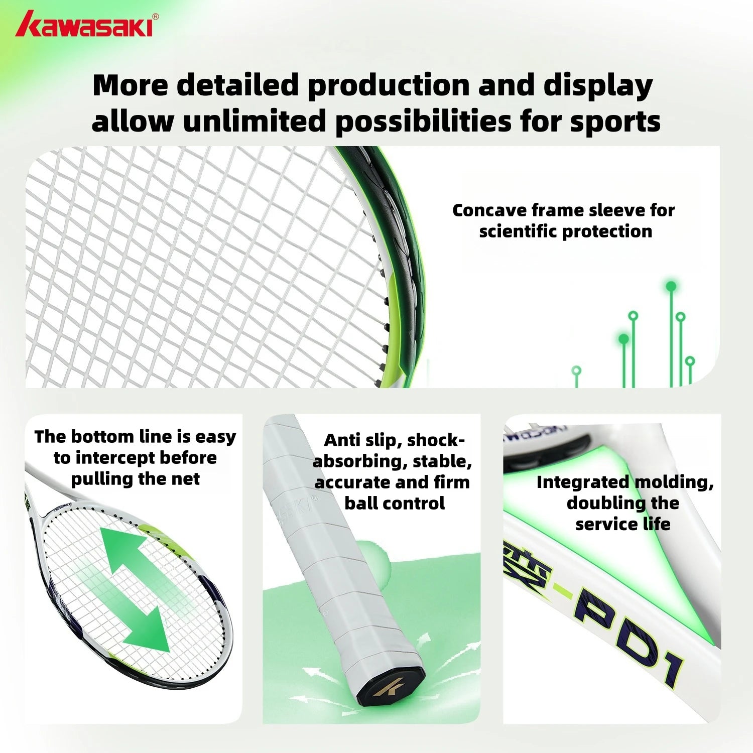 Kawasaki Light Tennis Rackets Set Carbon Composite Racquet Set KD1&PD1 Beginner Professional Shooting Men and Women Training Set
