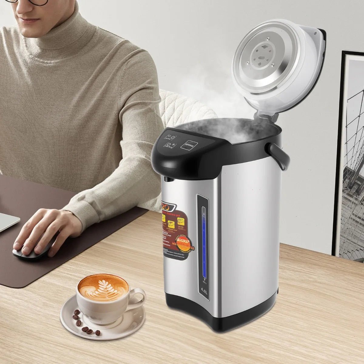 750W Water Heater, Hot Water Dispenser, Electric Kettle 4L Black 220V, Fast Boiling Large Capacity for Home Drinking Water