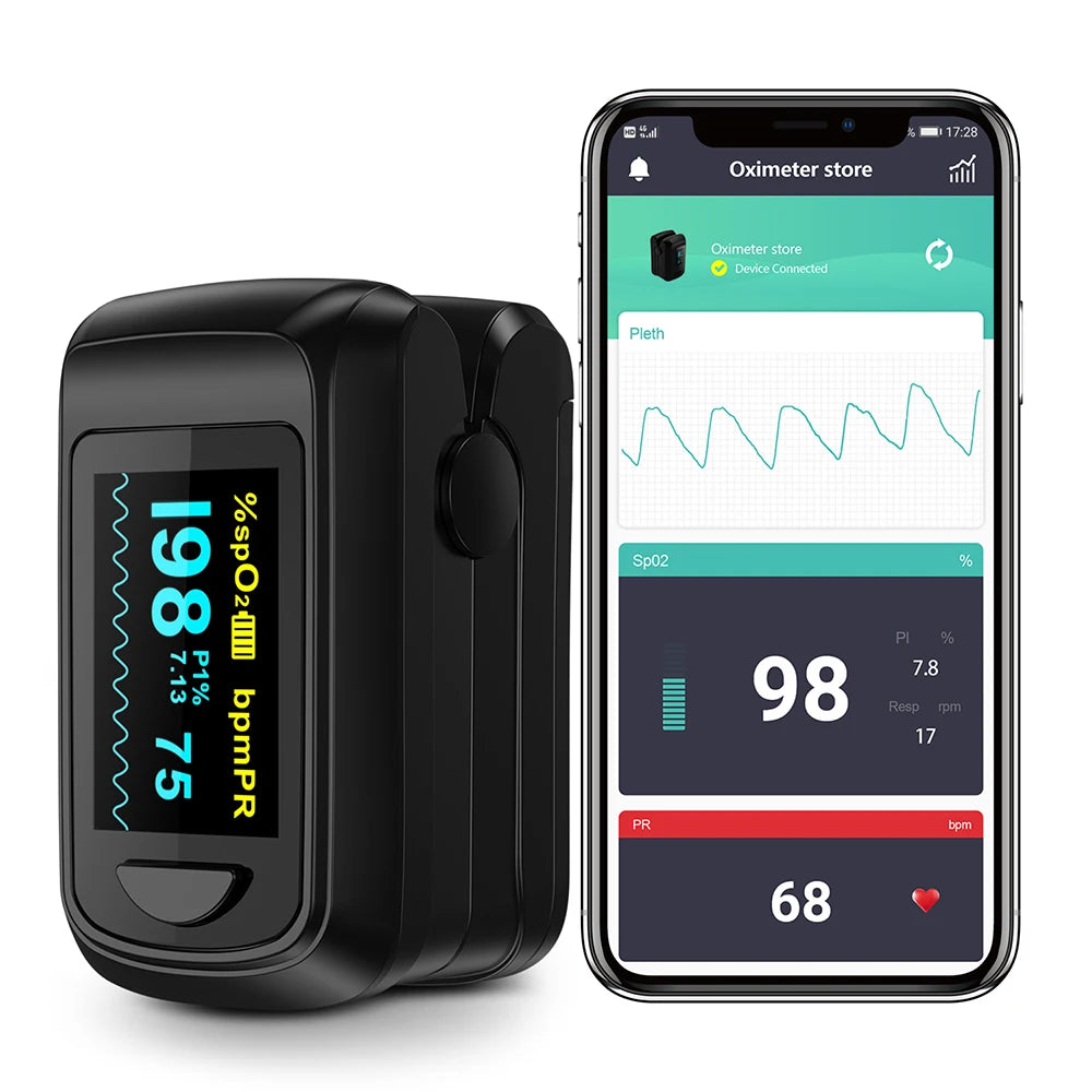 【Local Shipping】HealthTree Finger Pulse Oximeter Blood Oxygen Saturation SpO2 PI Oximetro Oxymeter Bluetooth APP Control
