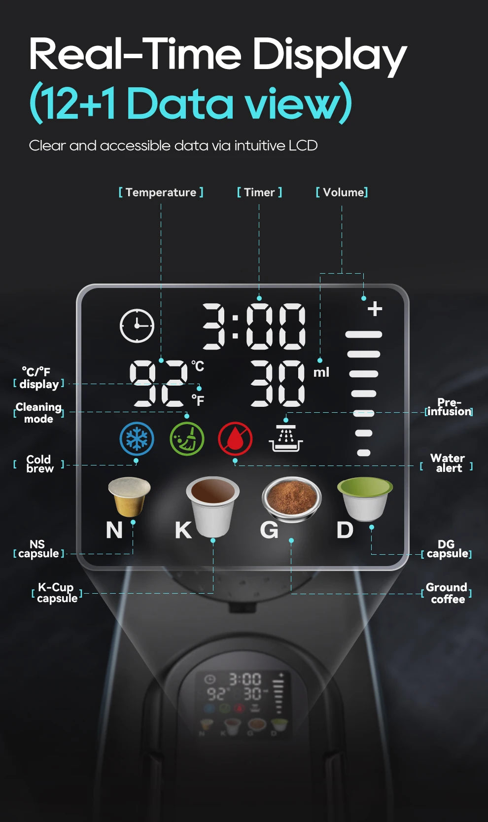 HiBREW 6 in 1 Multiple Capsule Coffee Machine Hot/Cold DG Nes Capsule ESE Pod Tea Basket Ground Coffee Cafeteria 20Bar H6