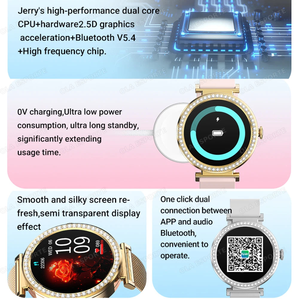 Fashion Zircon Smart Watch 1.46" AMOLED Screen 5.4 Bluetooth Call Heart Rate Temperature Monitoring Women Smartwatch Pedometer Secondary image
