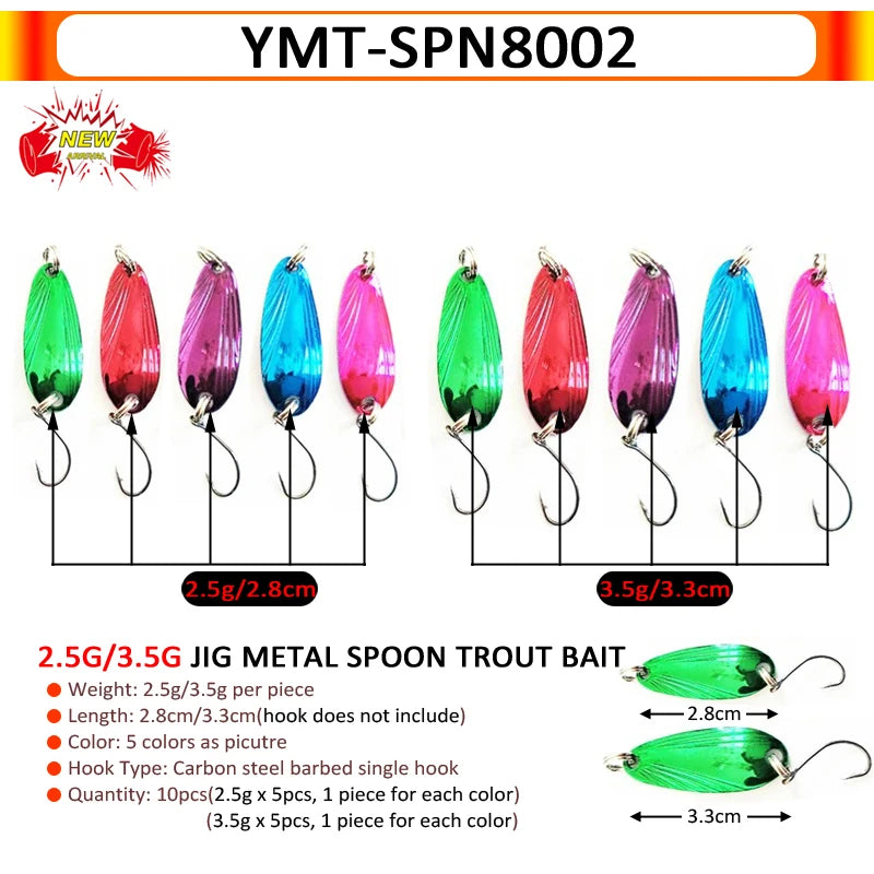 7/9/10Pcs Trout Bait 2.5g/2.6g/3g/3.2g/3.5g/5g Metal Spoon Fishing Lure Wobbler Casting Jigging Tackle Accessories Pesca Chub