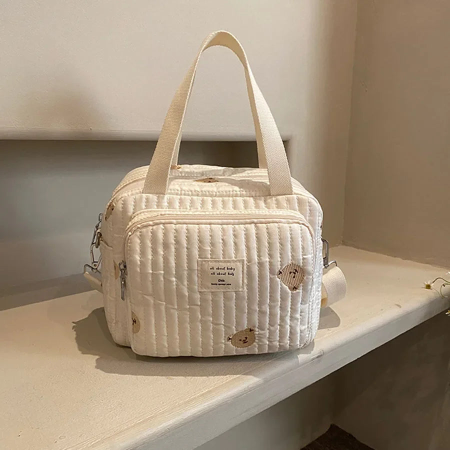 Cute Bear Mommy Bag Cotton Zipper Diaper Bag Women Handbag Nappy Caddy Organizer Baby Maternity Luggage Bag