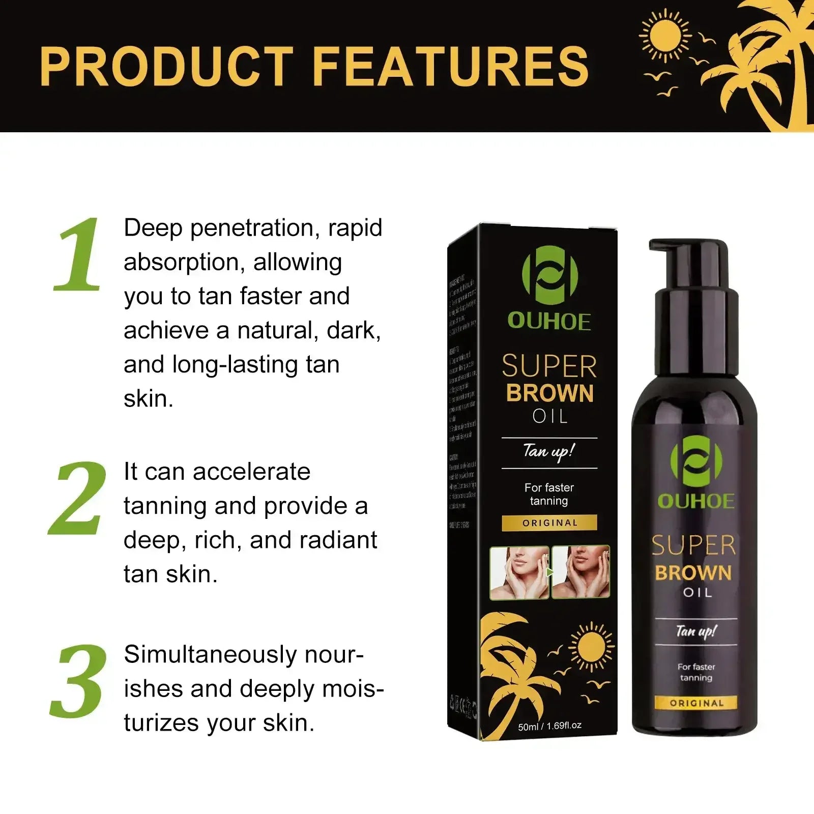 Brown Tanning Oil Sunless Self Tanning Body Bronzer Nourishing Summer Beach Solarium Powerful Natural Tanning Boosting Oil