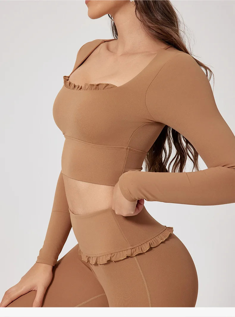New Summer 2Pcs Women Gym Yoga Female Outfit Outdoor Sports Quick-Dry Long-Sleeved Shirt Set Woman Two-Piece Suit Sportswear