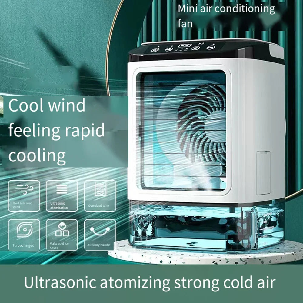USB Portable Air Conditioner Fan Dual Mist Humidifier Ice Box 3 Speed Desktop Cooling Fan With LED Night Light