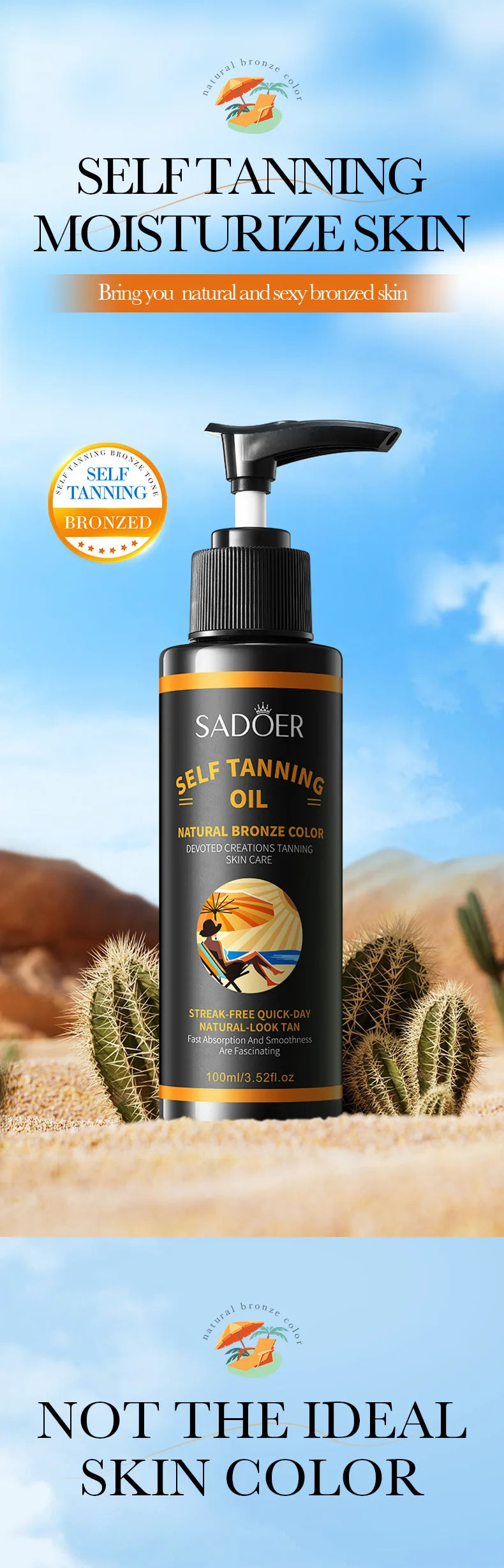 100ml Tanning Spray: Lightweight Texture, Moisturizing, Beautiful Black Tone, Creates a More Wild and Confident Look. Large Capacity, Beautiful Tan Finish, Streak-Free, Quick-Drying, No Tanning Effect.