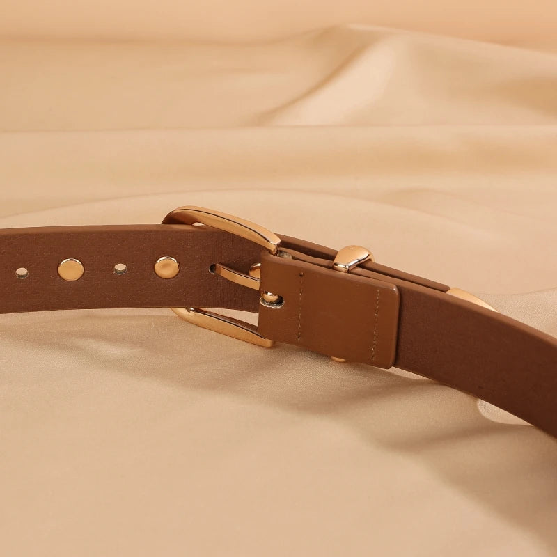 Women Fashion Leather Belt Studded Punk Black Belts for Jeans Dress Ladies Belt with Gold Buckle Adjustable Waist Belt
