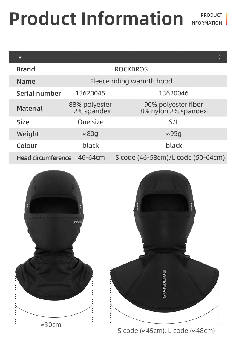 ROCKBROS Cycling Caps Full Face Mask Winter Breathable Windproof Fleece Bike Neck Cover Scarf Mask Skiing Motorcycle Bicycle Hat