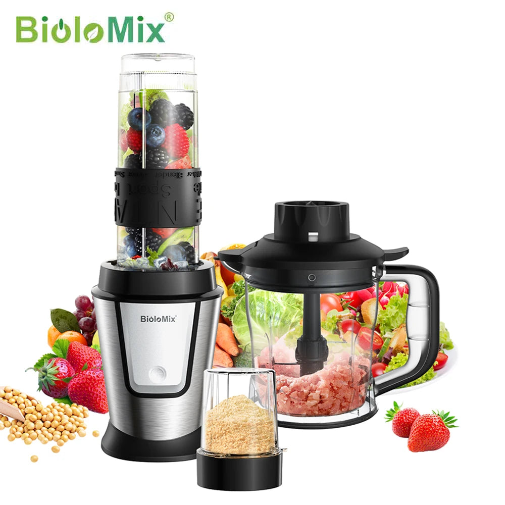 BioloMix 3-in-1 Multifunctional Food Processor 700W Portable Juicer Blender Personal Smoothie Mixer Food Chopper and Dry Grinder Main image