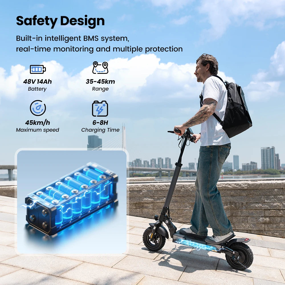 iScooter W9 Electric Scooter for Adults 1000W Motor 48V14AH Battery Foldable E-scooter 10 Inch Tire All-Terrain EScooter