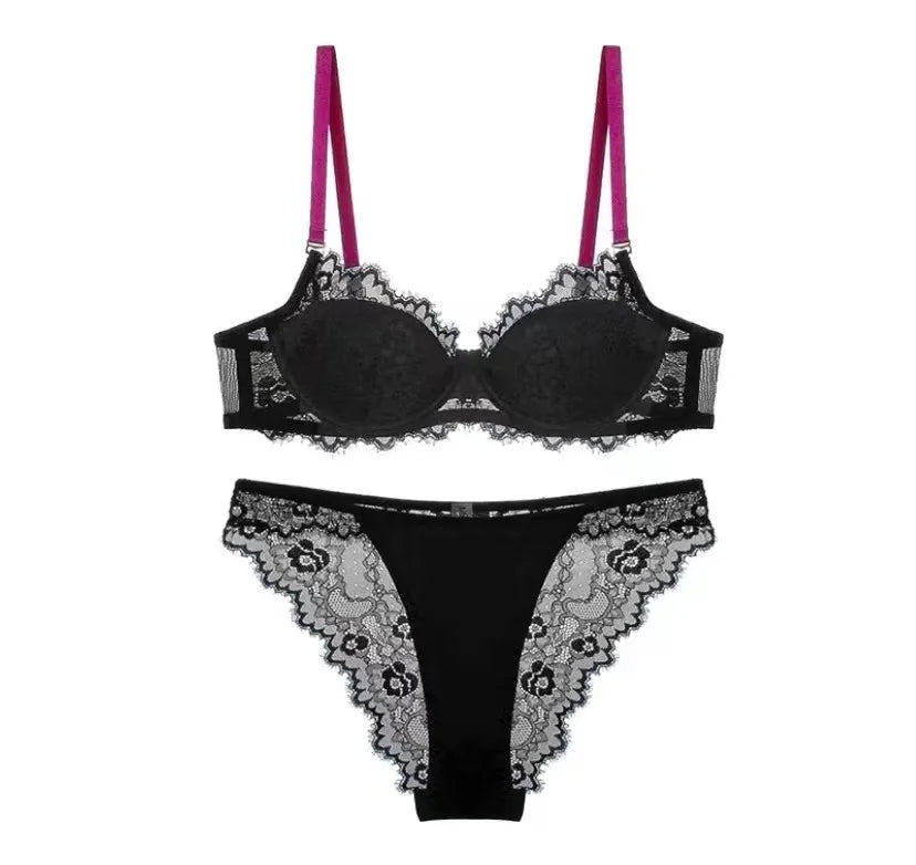 Sexy Lace Bra & Panty Set Minimizer Anti-Sag Full Coverae Adjustable Underwire Big Bust Support Thin Side Support No Spillageg