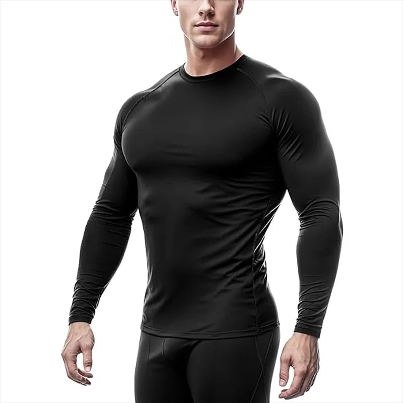 Plain Spring Mens Training Sport T-shirts Quick Dry Tight Long Sleeve Compression Shirt Sportswear Gym Clothing Fitness Shirts