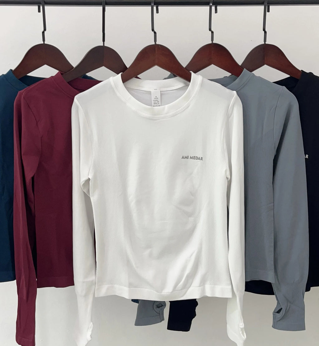 Women's Seamless Long Sleeve Fitness T-shirt Sports Elastic Yoga Gym Top Training Running Activewear Workout Shirt Pilates Tops