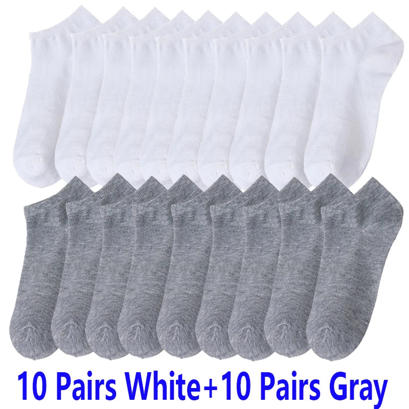 10/20/30Pairs Men's Socks Ankle Socks White Black Breathable Comfy Sweat-absorbing Boat Socks Unisex Casual Solid Short Socks