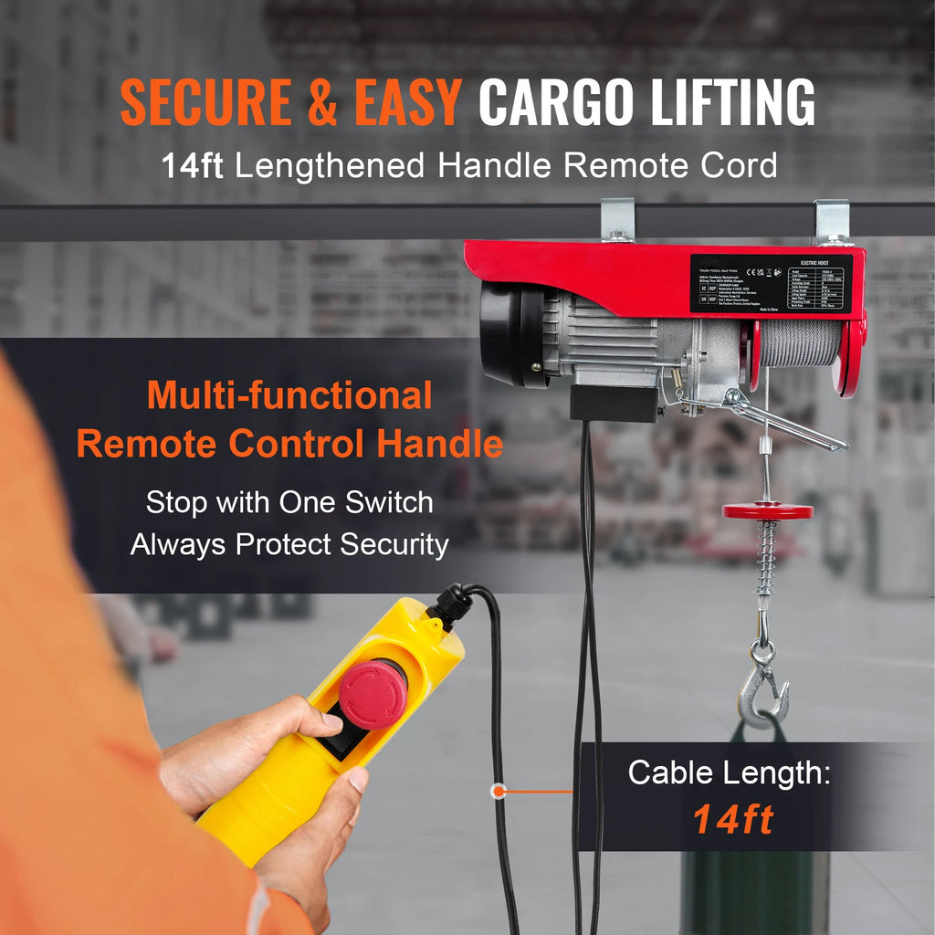 SucceBuy 250kg Electric Hoist Crane Portable Lifter Overhead Garage Winch with Wired/Wireless Remote Control for Car Garage Boat