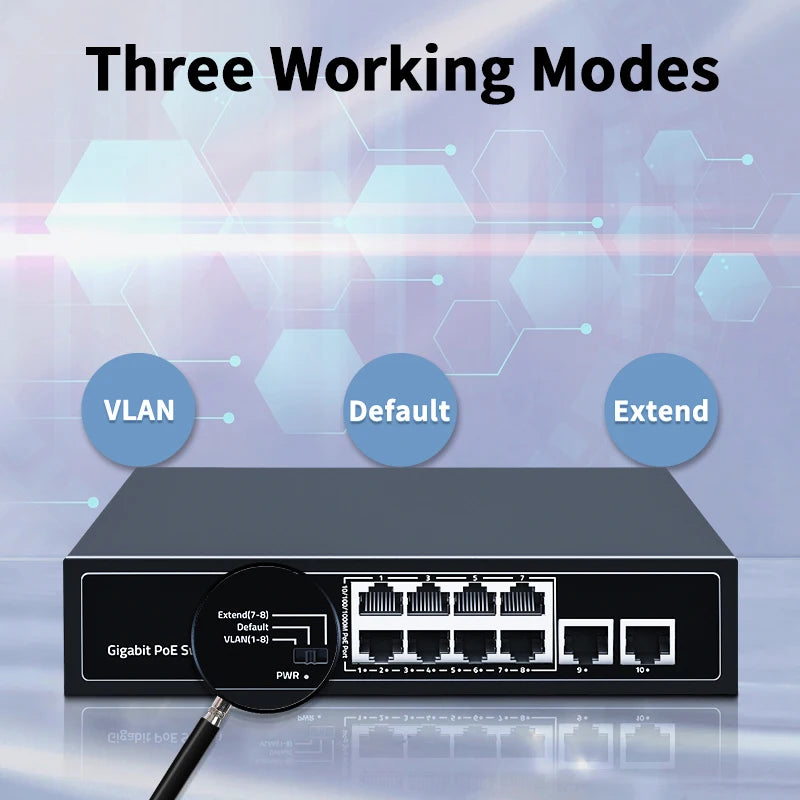 HORACO 8 Port 1000Mbps POE Switch 2 Gigabit Uplink 1000BASE-T RJ45 Networking Switcher 96W Hub Internet Splitter Plug and Play