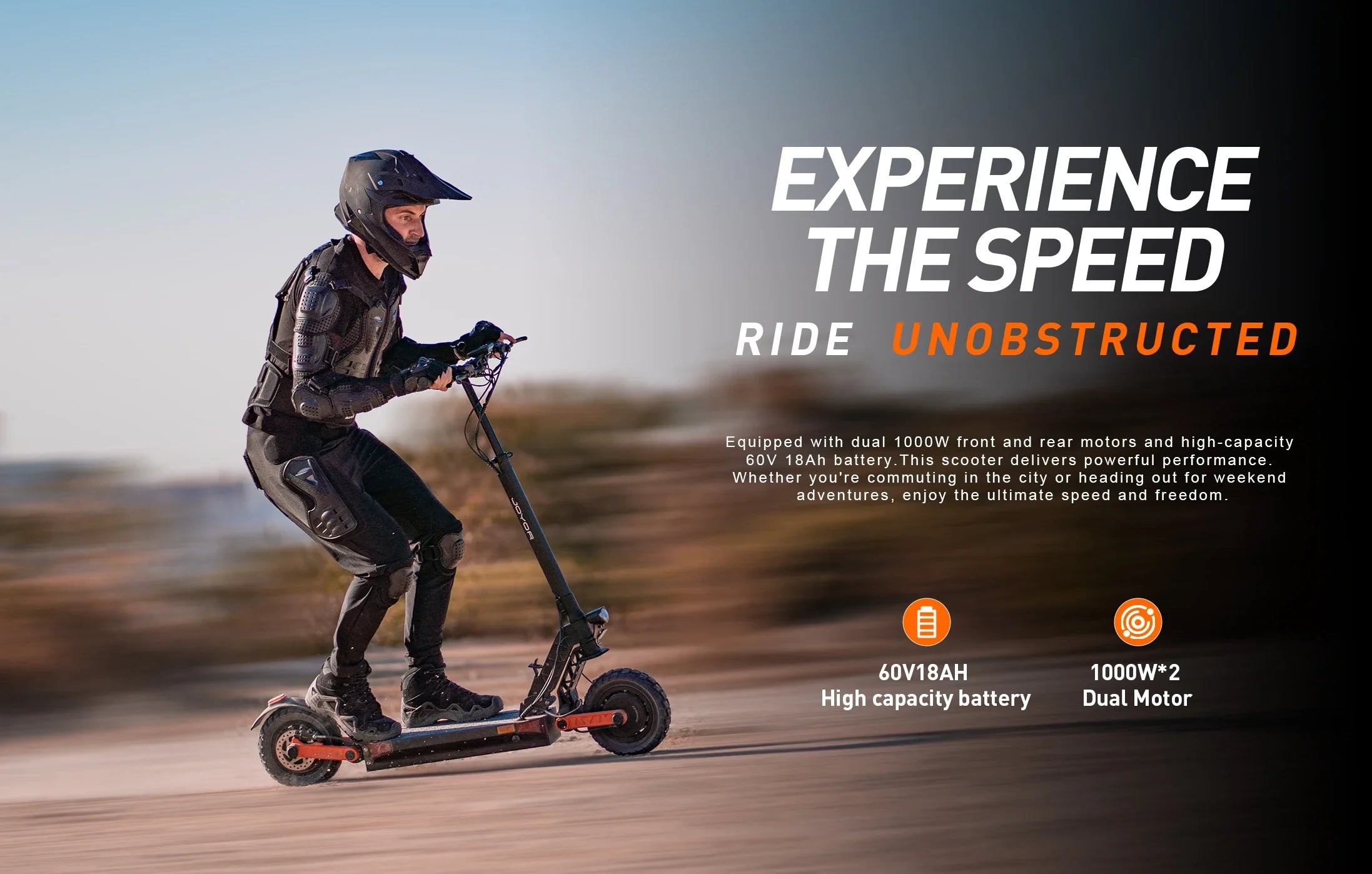 JOYOR S10-S-Z E Scooter 60V 18Ah Dual Motor 2000W 10 Inch Tire Adult Black Escooter Max Speed 65km/h Range 70-85km