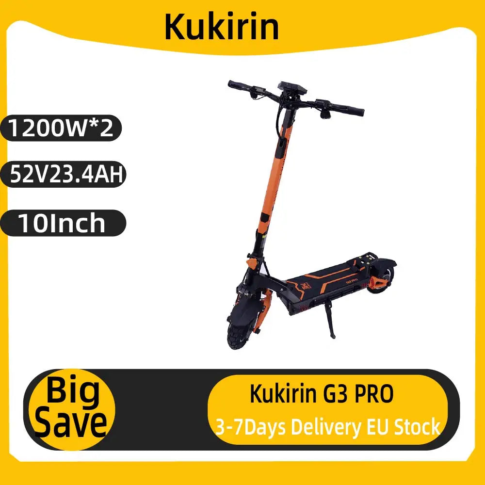 KuKirin G3 Pro Adult Electric Scooter 1200W*2 Motor All-Terrain Escooter 10 Inch Tire 52V23.4Ah Battery E-Mountain E-Scooter