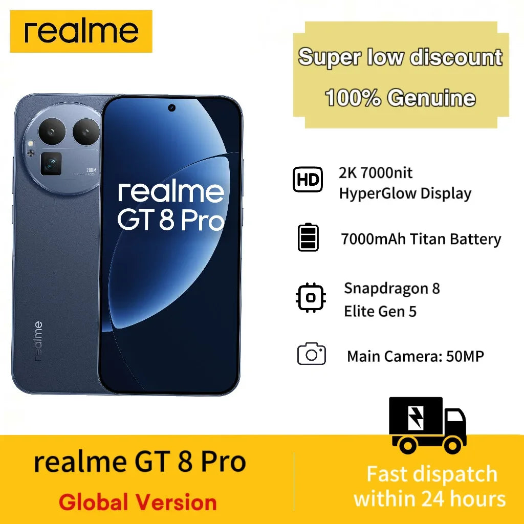 realme GT8 Pro 5G Smartphone 16+512GB,Global Version, 7000mAh Battery, 50MP Camera, Qualcomm Snapdragon8 ,Without Charger