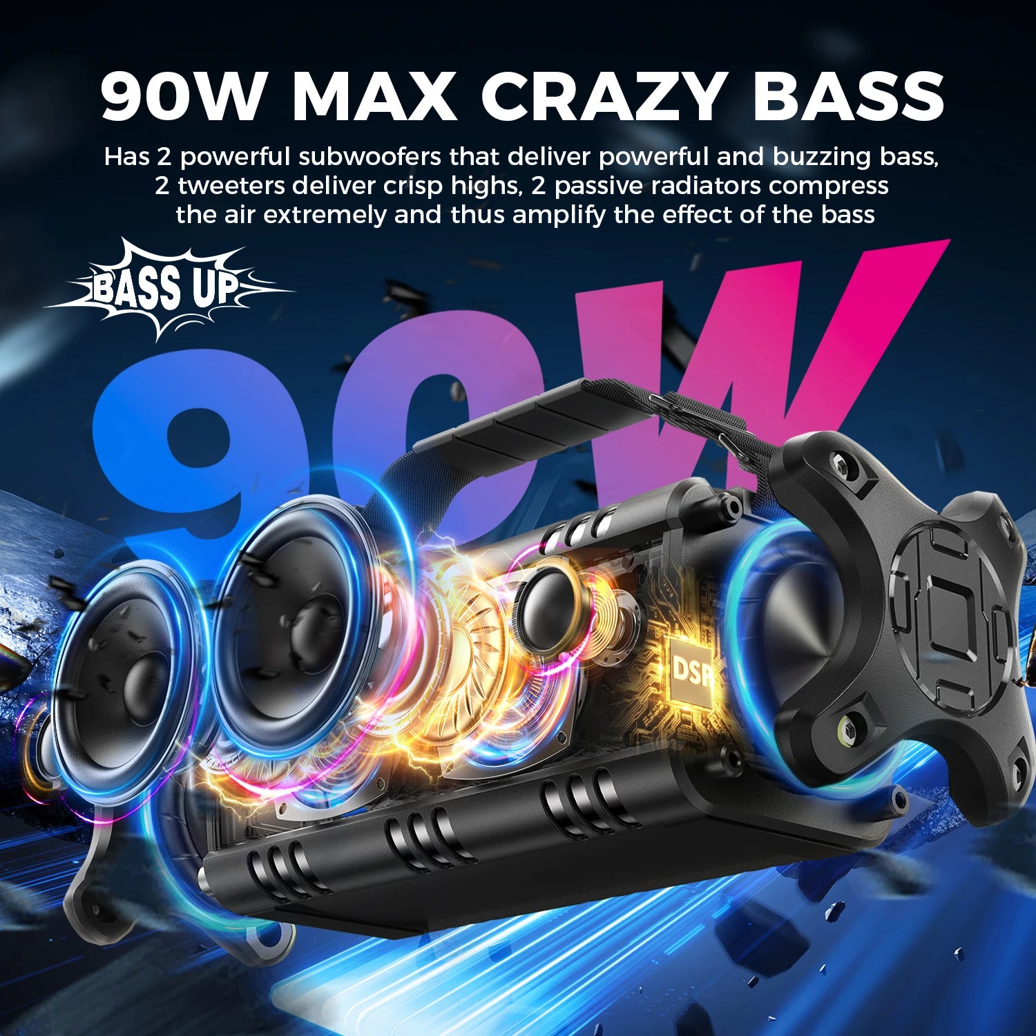 W-KING D8 Bluetooth Speaker, 50W RMS IPX6 Waterproof Loud Speakers Bluetooth Wireless, Large Outdoor Portable Speaker Secondary image